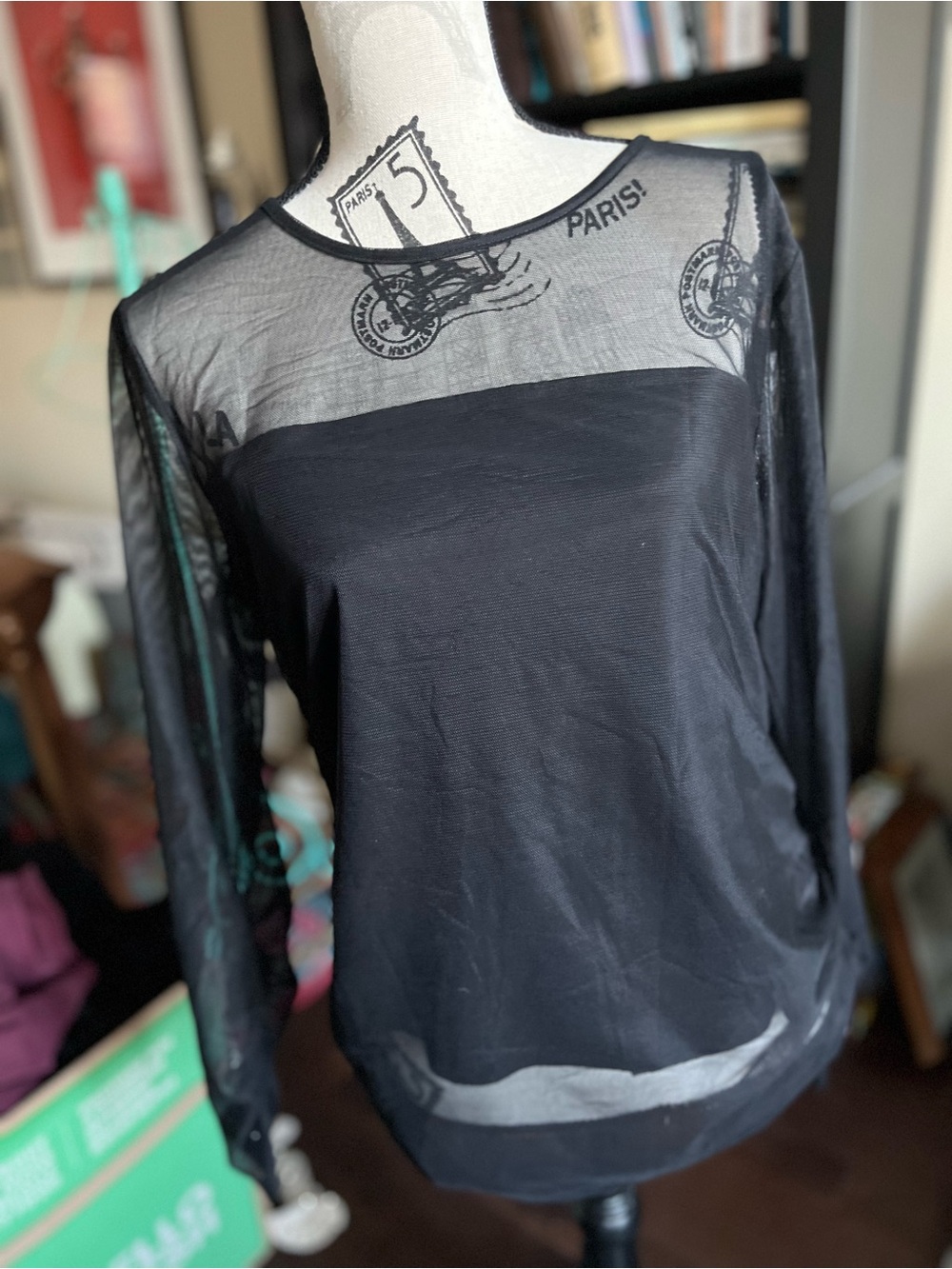 DKNY Sheer Panel Black Long-Sleeve Women's Top
